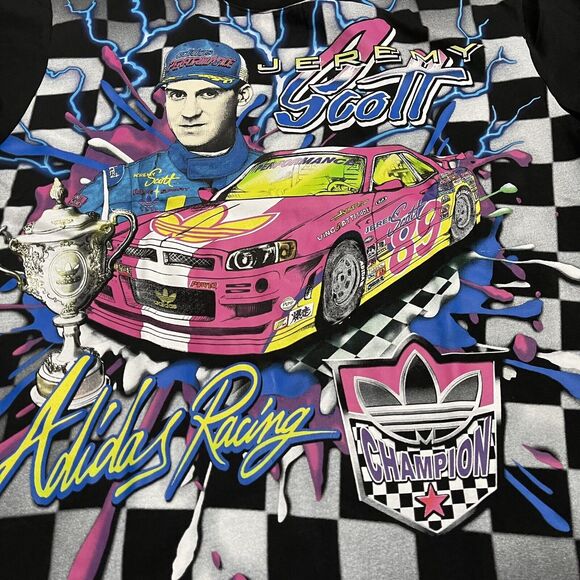 NEW adidas Racing Shirt Mens Medium Black Jeremy Scott NASCAR Rally Heavyweight - Picture 3 of 10